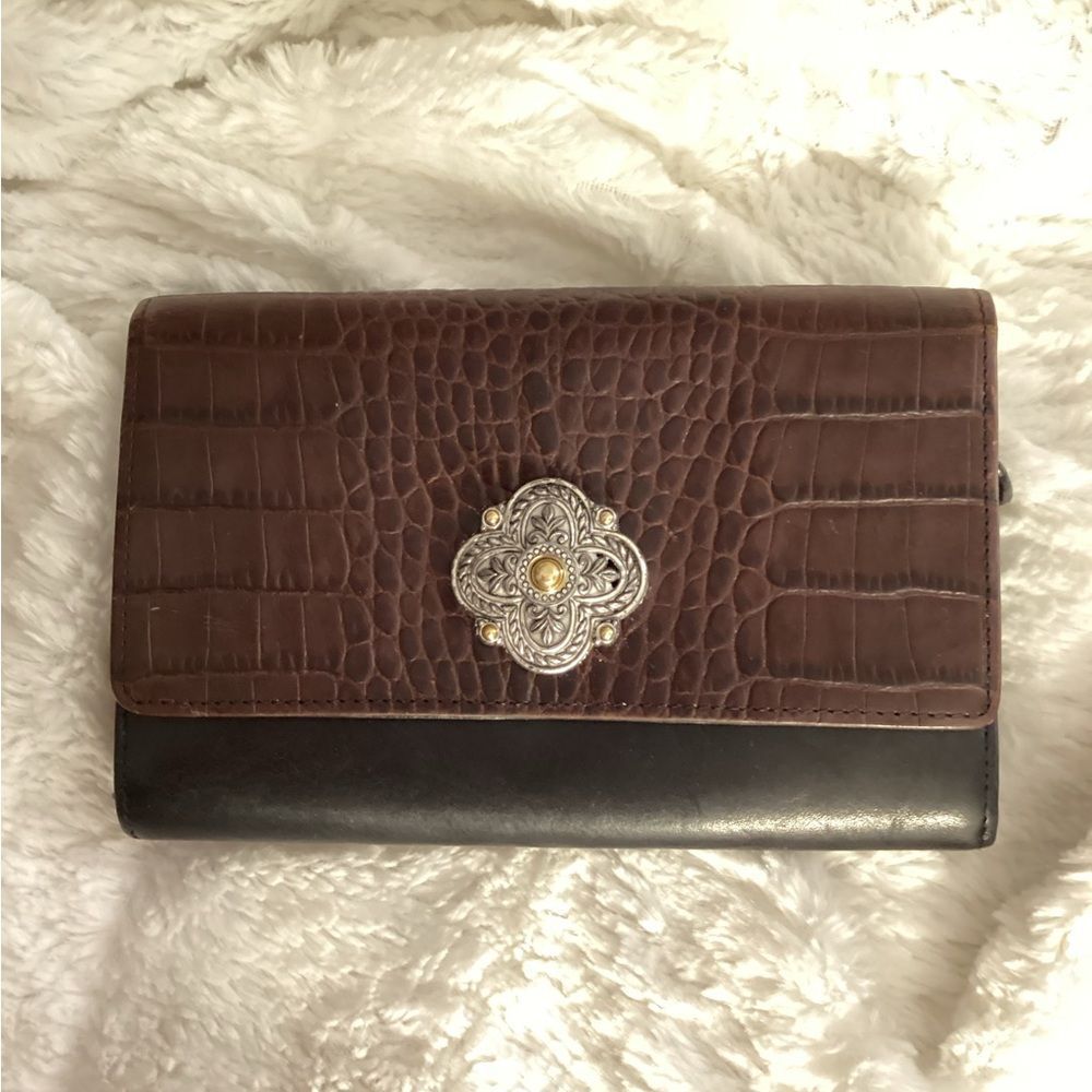 Brighton Soft Black & Brown Leather Wallet with Crocodile Texture